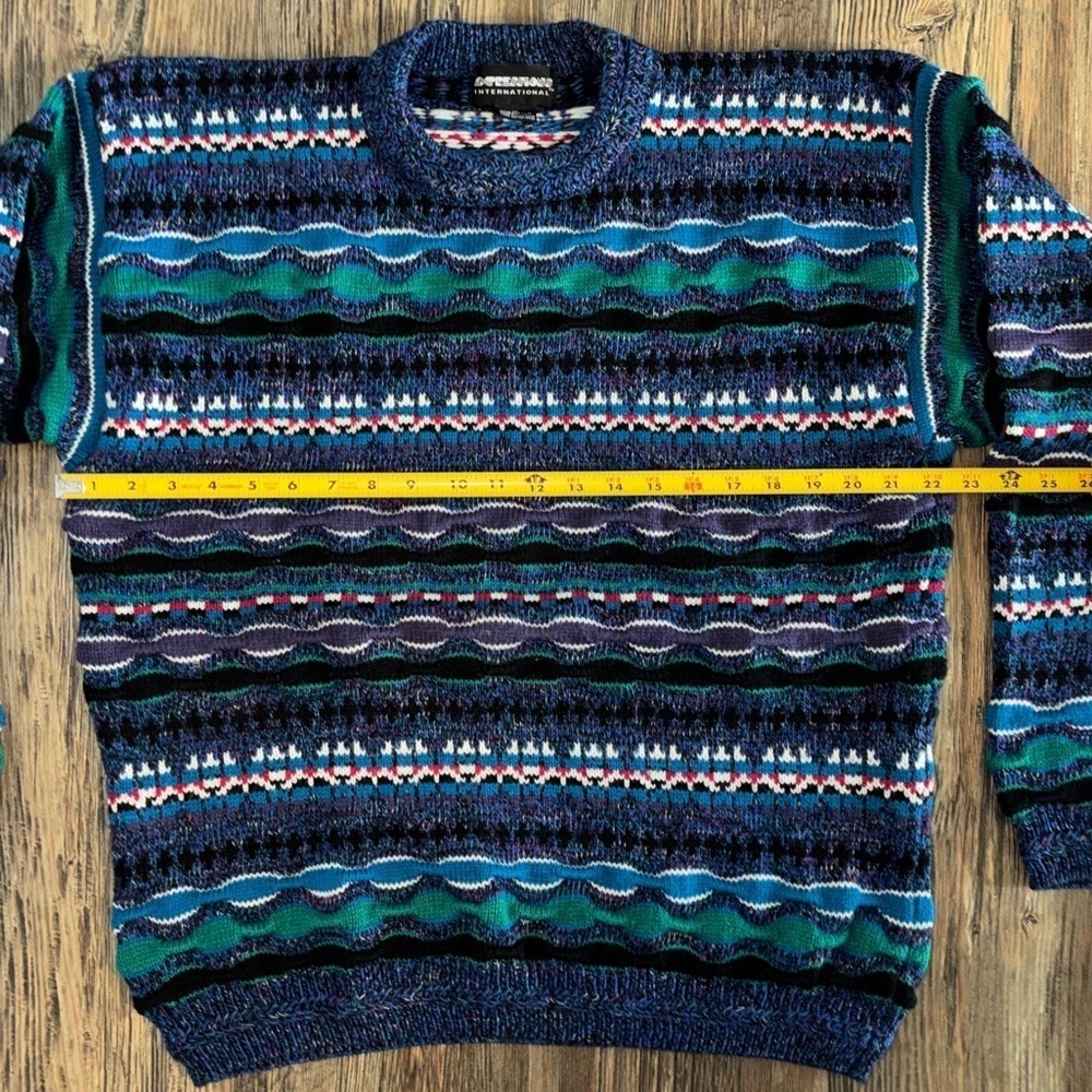 Expressions International Coogi Style Knit Sweater Mens M Blue Multi 3D Textured - Picture 6 of 10